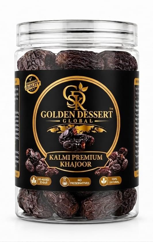 Image of GOLDEN DESSERT GLOBAL Kalmi Premium Khajoor | Handpicked Safe & Natural Whole Dates, High Fiber & Energy Rich Dry Fruit | Healthy Sweet Snack, No Added Preservatives - Jar Pack.
