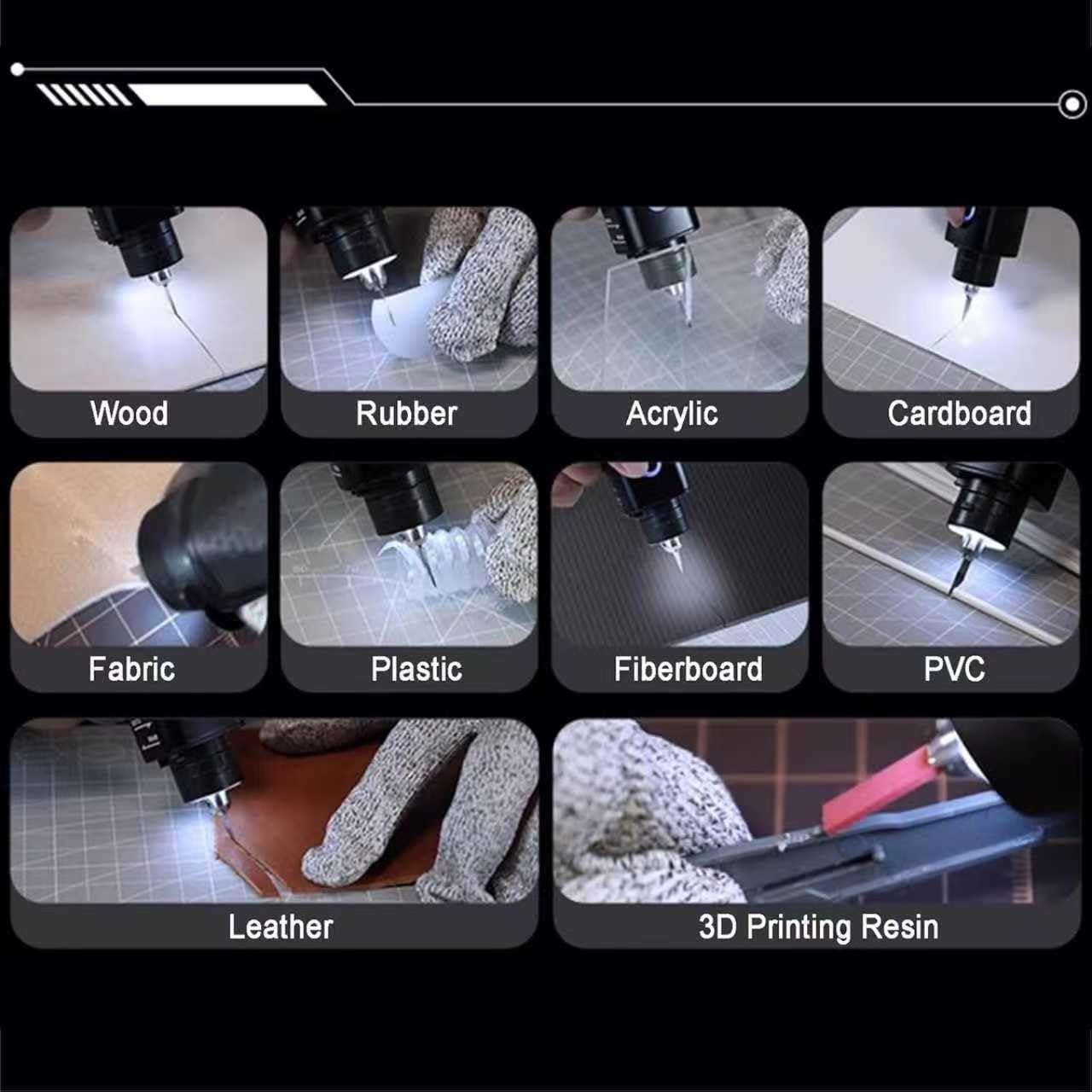 Narzędzie do cięcia ultradźwiękowego i polerki z wyświetlaczem OLED i wymiennymi ostrzami do cięcia modeli drukowanych 3D, PCW, skóry, drewna, tworzywa sztucznego, żywicy, włókna węglowego