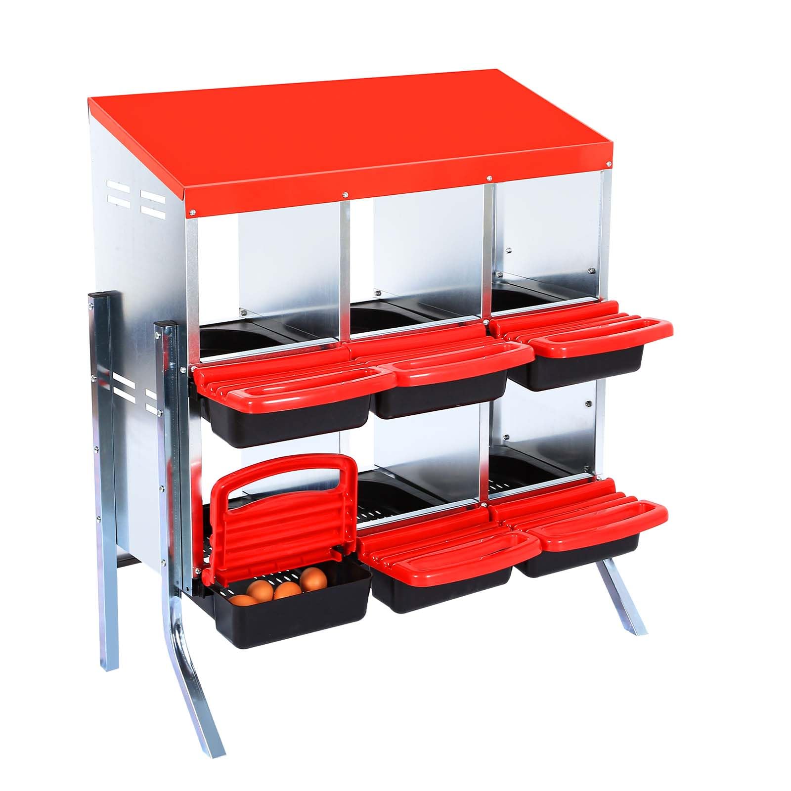 Chicken Nesting Boxes for Chickens,6 Hole Metal Roll Away Nest Box for Chicken Coop,Chickens Laying Egg, Lid Cover to Protect Eggs,Easy Egg Collection