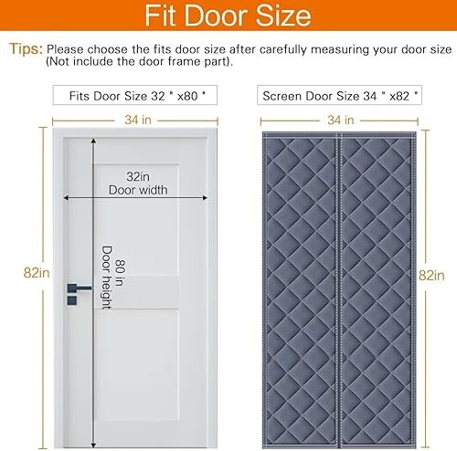 Miniatura 2 de Cortina magnética con aislamiento térmico, para puerta de invierno, se adapta a puertas de 32 x 80 pulgadas, aislamiento de algodón grueso con