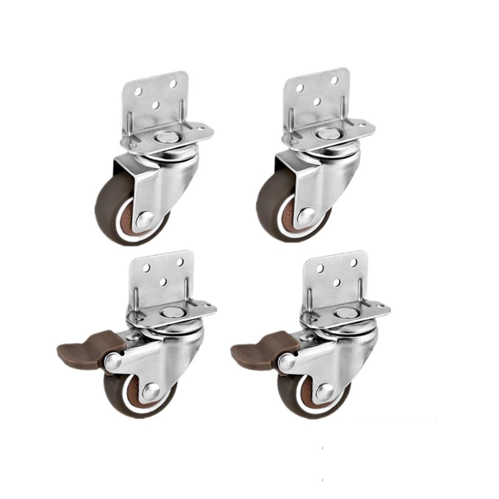 Mxxdmopd 2 Universal 2 Brake 4 Pieces/Lot 1 Inch/1.25 .5 Inch/2 Inch L-Shaped Caster Side 90° Right Angle Cleat Silent Tpe Brake Swivel Wheel(,2 Inch)