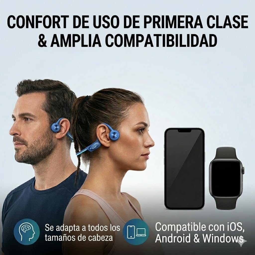 Auriculares Abiertos, conducción ósea, Bluetooth 5.3, IP68 Resistente al Agua, 10 Horas de Tiempo de reproducción, Auriculares Deportivos para Correr, Ciclismo, Senderismo