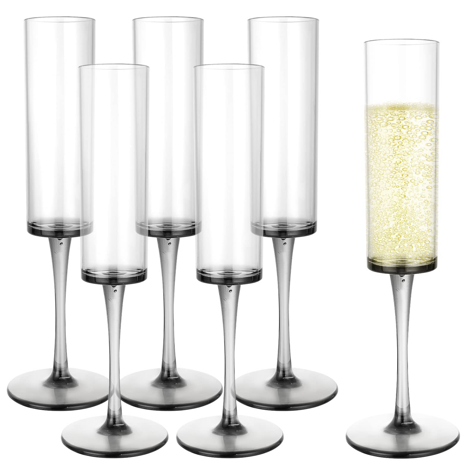 YAYODS 6PCS Unbreakable Champagne Flutes, 165ML/5.8oz Clear Champagne Glasses, Reusable Plastic Wine Flutes for Picnics, Camping, BBQ, Party, Wedding
