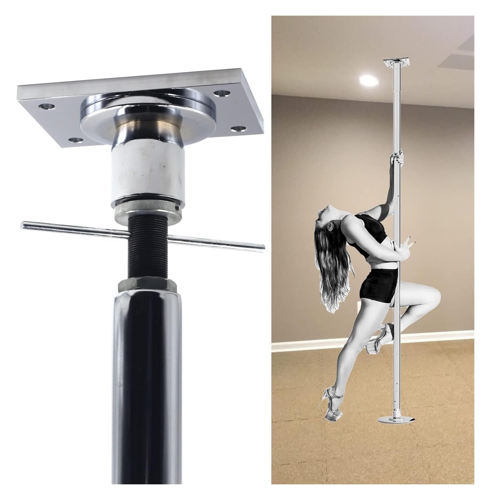 JYBNBBE Pole Dancing Pole for Home 7.3ft-12.5ft Spinning Static Dancing Pole with Ceiling Mount & Extension Accessories, for Home Exercise,Silver-2.9M