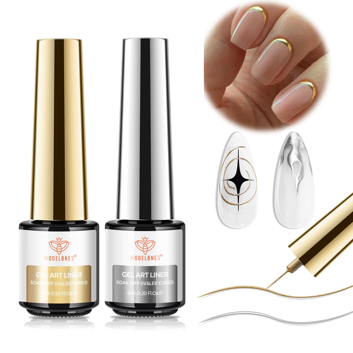 Modelones Chrome Nail Liner - Gold & Silver -9 Modelones Chrome Nail Liner - Gold & Silver -9
