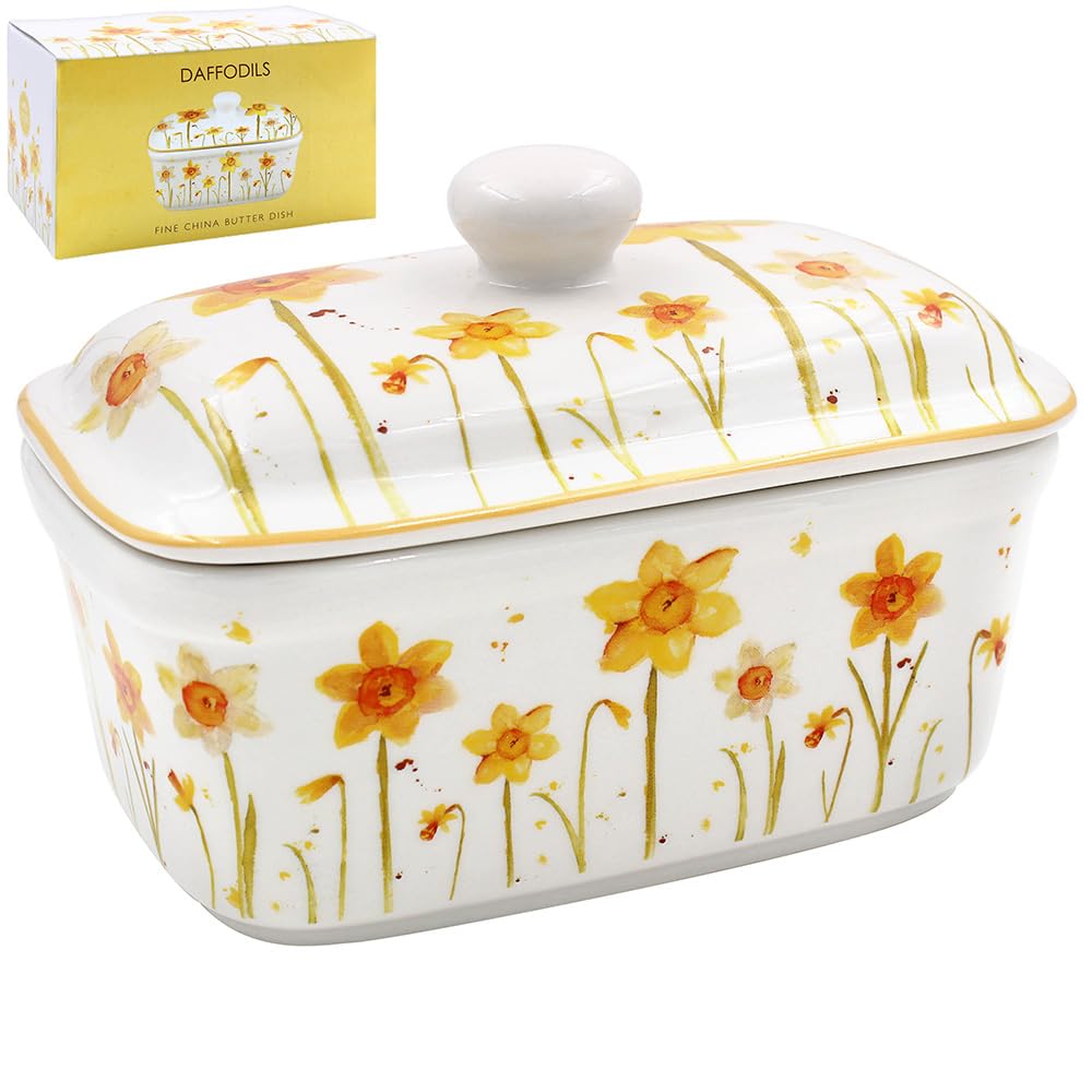 The Leonardo CollectionLP94901 Ceramic Butter Dish | Daffodils design | 1 Pc, White and Yellow