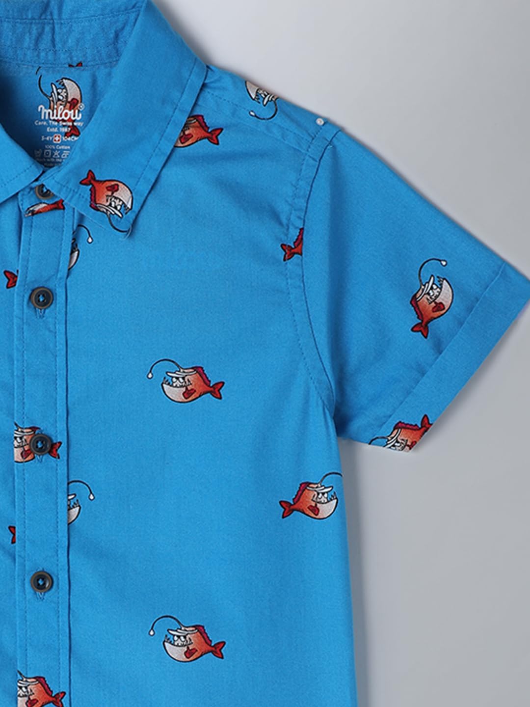 Milou Cotton Half Sleeves All Over Printed Bio Washed Shirt - Blue - Image 6 thumbnail