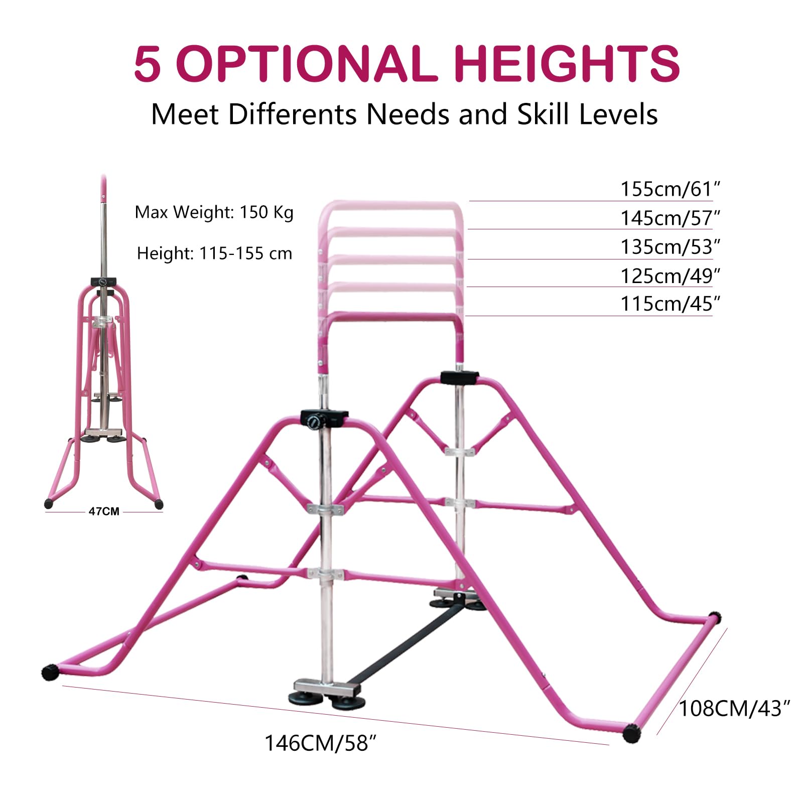 Barre De Pole Dance Kegoupdys Barre De Gymnastique Réglable Pour Enfants Avec Anneaux - Pliable 115-155 Cm Barre De Gymnastique Adulte Barre De Pole Dance Kegoupdys Barre De Gymnastique Réglable Pour Enfants Avec Anneaux - Pliable 115-155 Cm Barre De Gymnastique Adulte