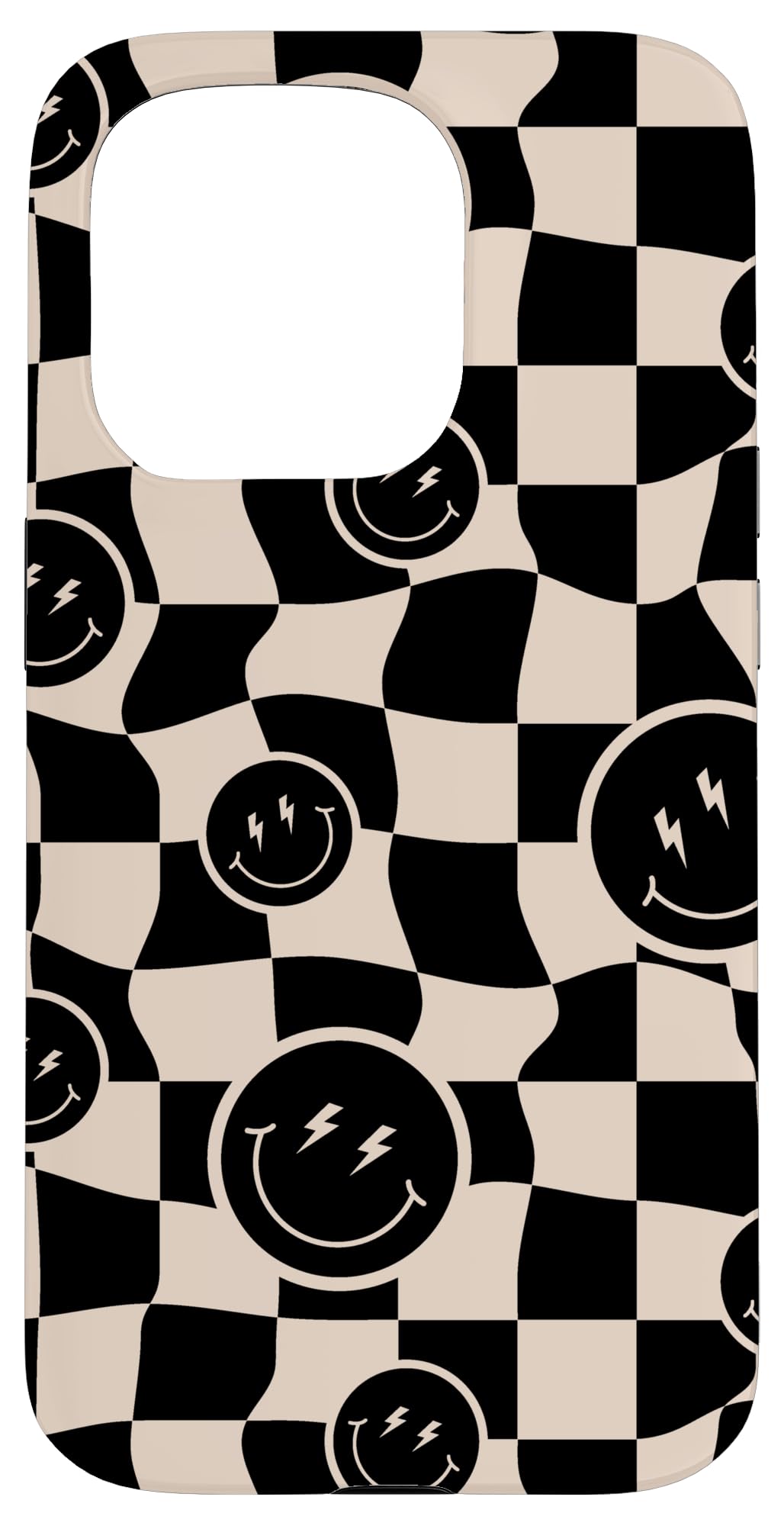 Cute Retro Twisted Swirl Black Happy Smiling Face Checkered Case for iPhone 15 Pro