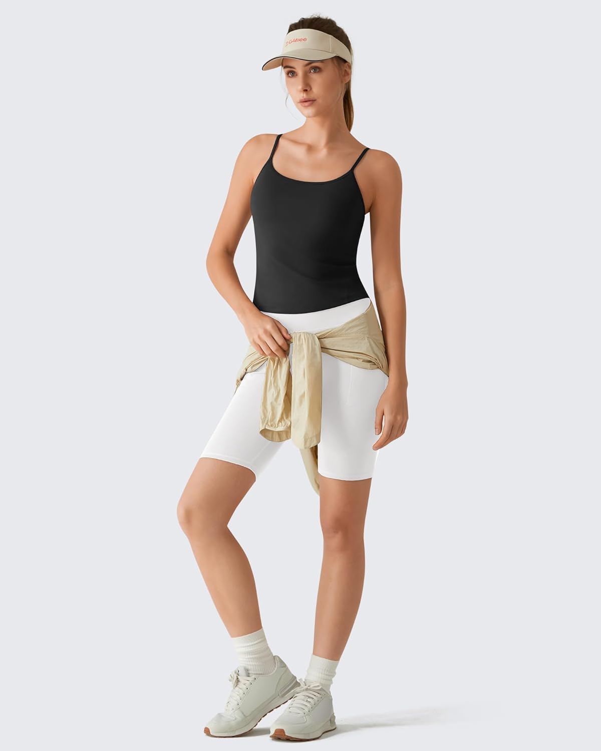 G4Free BareFeel Women's Built in Bra Camisole Tank Tops Removable Padded Spaghetti Strap Square Neck Casual Yoga Pilates Top - Image 5