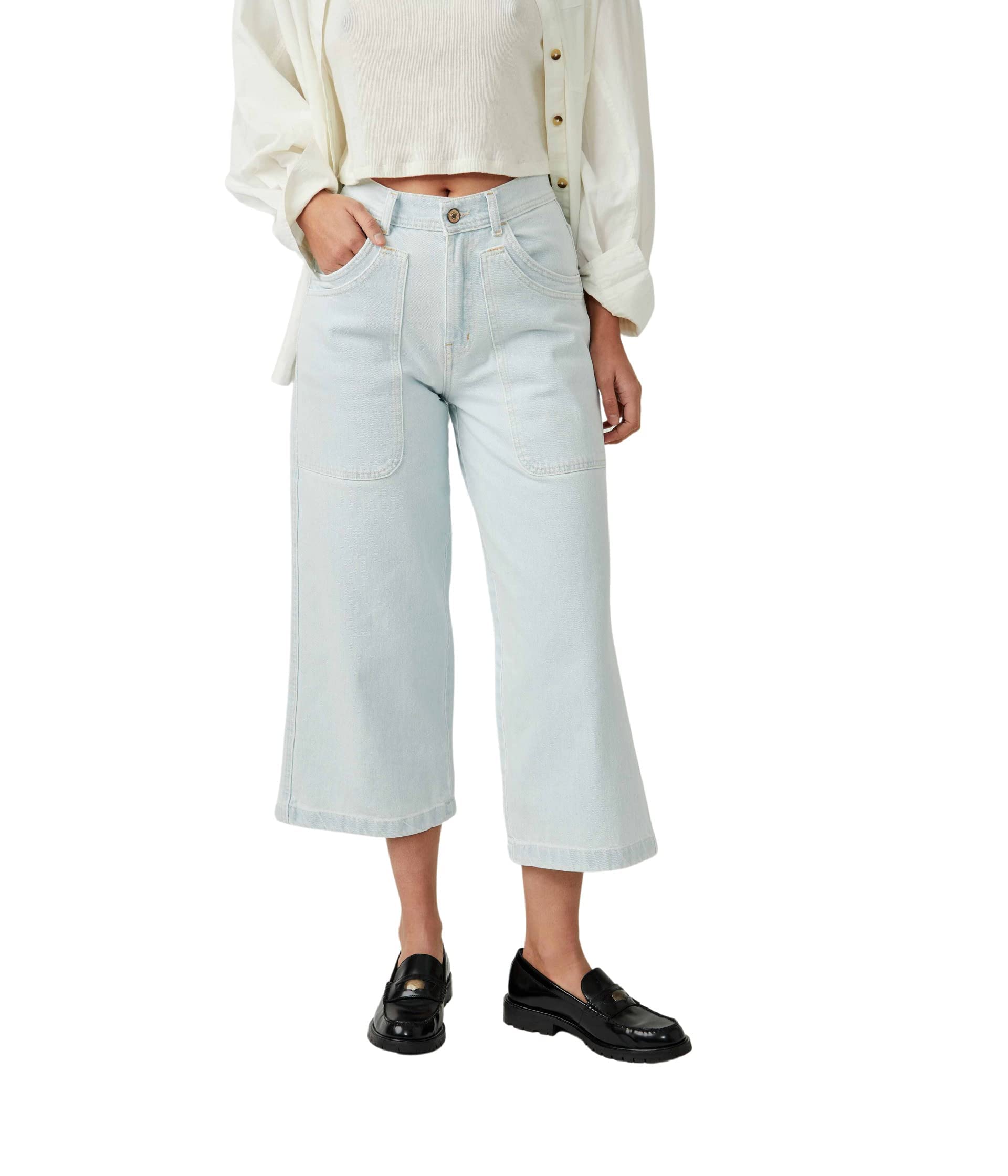 Free People Piper Mid-Rise Crop Wide Leg Bleach Bloom 27