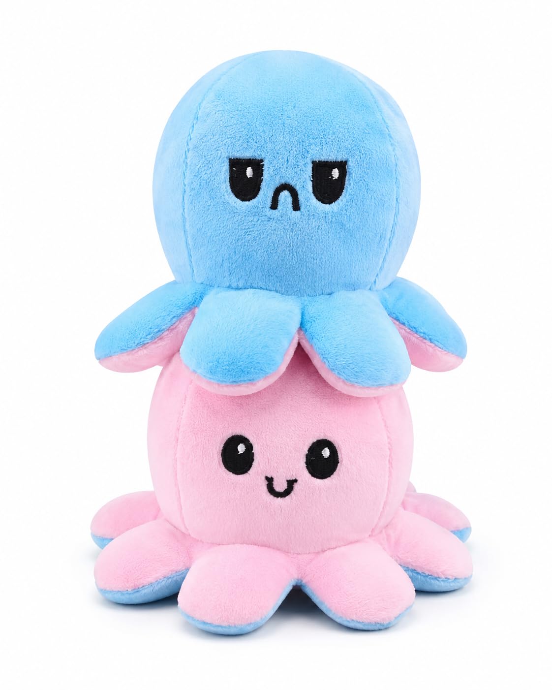 Reversible Octopus Plush Toy 18 cm | Flip Mood Soft Toy | Double-Sided Happy & Angry Expression | Super Soft Stuffed Animal Plushie | Cute Kids Gift, Stress Relief Toy, Home Decor (Pink - Blue)-picture-32