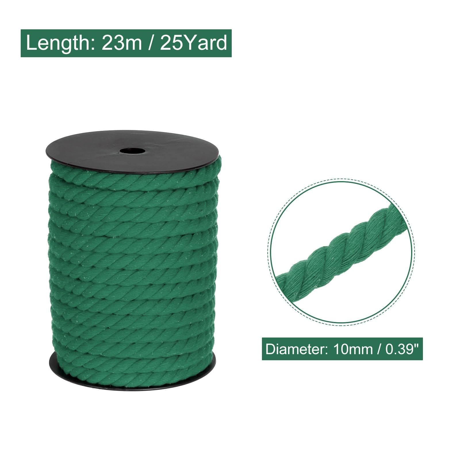 MECCANIXITY Cotton Rope 3 Strand Twisted Braided Rope Cord, Grass Green 10mm x 75ft Craft Rope Cord Cotton for Wall Hanging, Plant Hanger, Knitting, Macrame Knotting