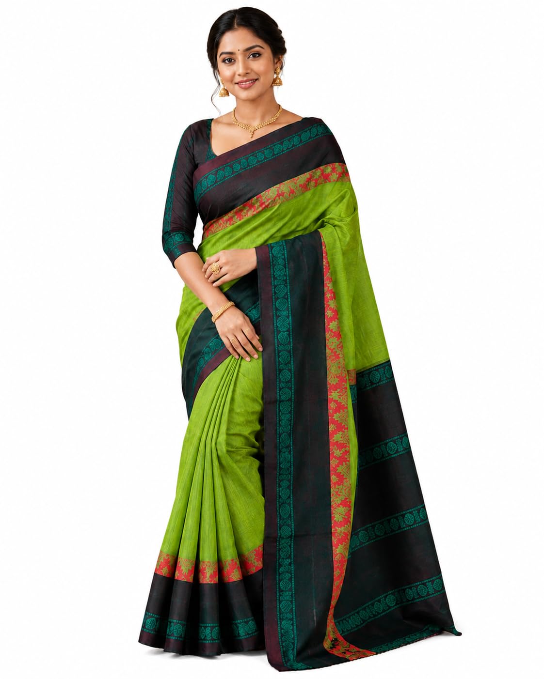 Chettinad Cotton Saree Without Blouse(Green Colour)-image-19