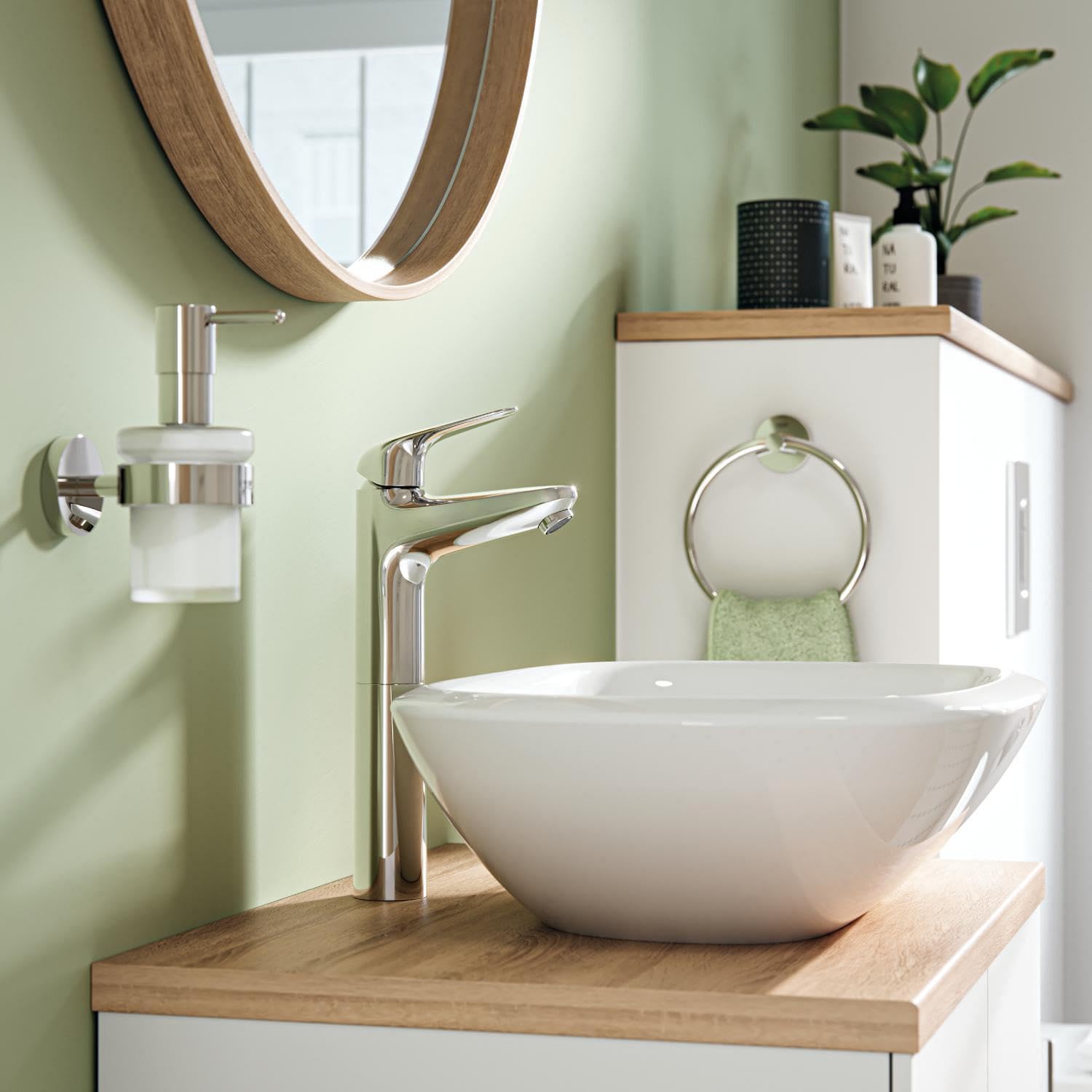 GROHE Swift 24331001 armatura umywalkowa (oszczędność wody, wysokość ~ 32 cm, w zestawie narzędzie montażowe, odpływ Push-Open), chrom