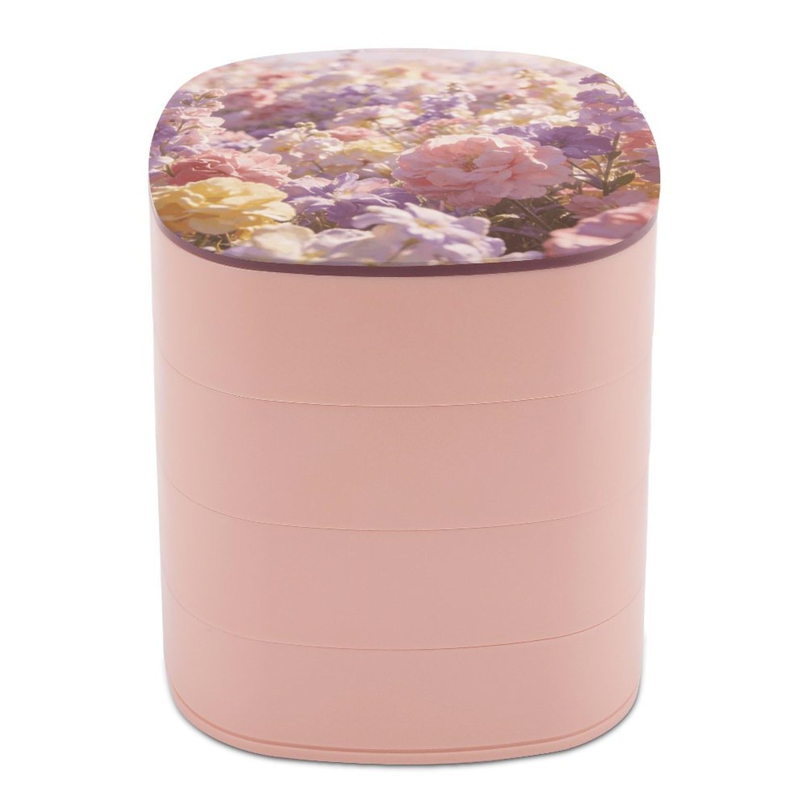 LZQPOEAS Field of Flowers Pastel Floral Jewelry Box Women Jewelry Organizer Travel Jewelry Case Cute Necklace Ring Storage Organizer 4-Layer Rotating Jewelry Tray Case with Mirror for Bracelets