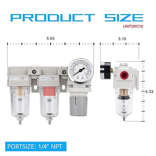 Miniatura 10 de NANPU DFR-03 - Sistema de secado de aire NPT de 38 pulgadas doble filtro de aire regulador de presión de aire drenaje semiautomático cuenco de