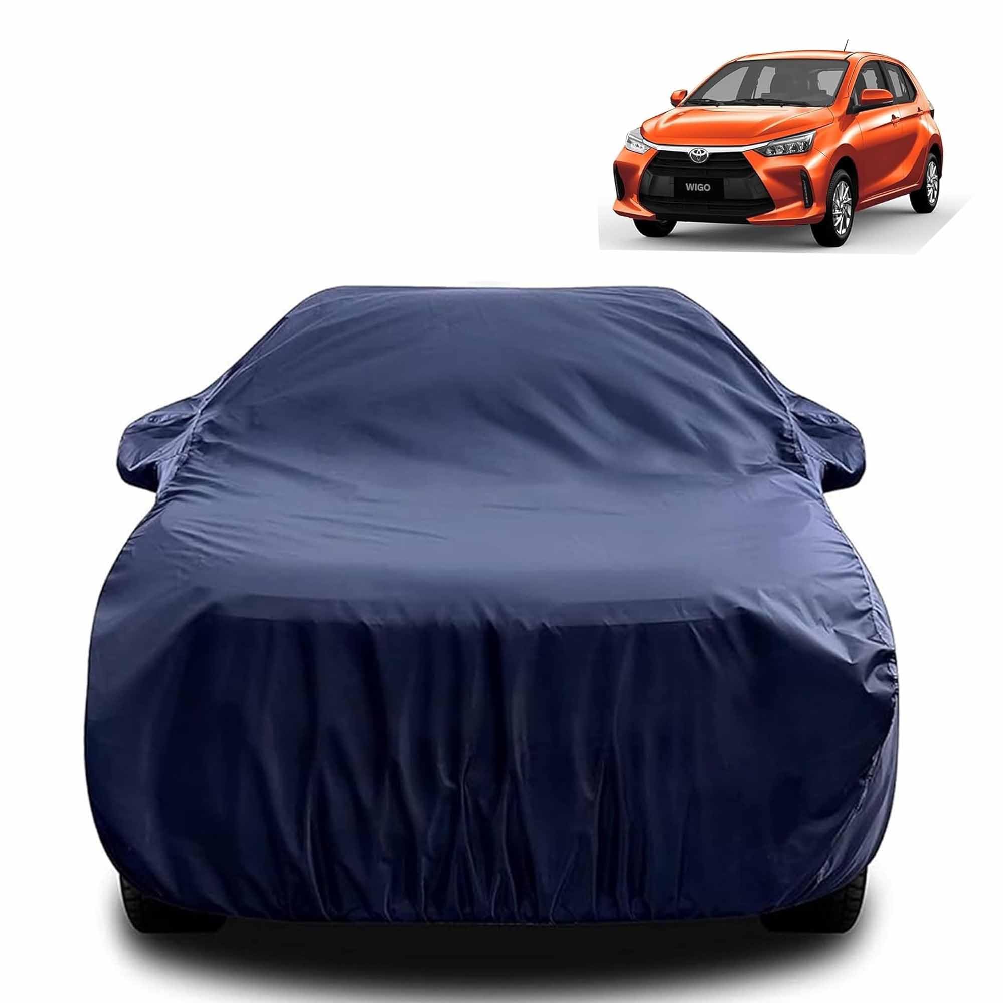 Sulfar 100% Water Resistant Car Body Cover Compatible with Mirror for Toyota Wigo (Triple Stitched, Full Bottom Elastic, Navy Blue)