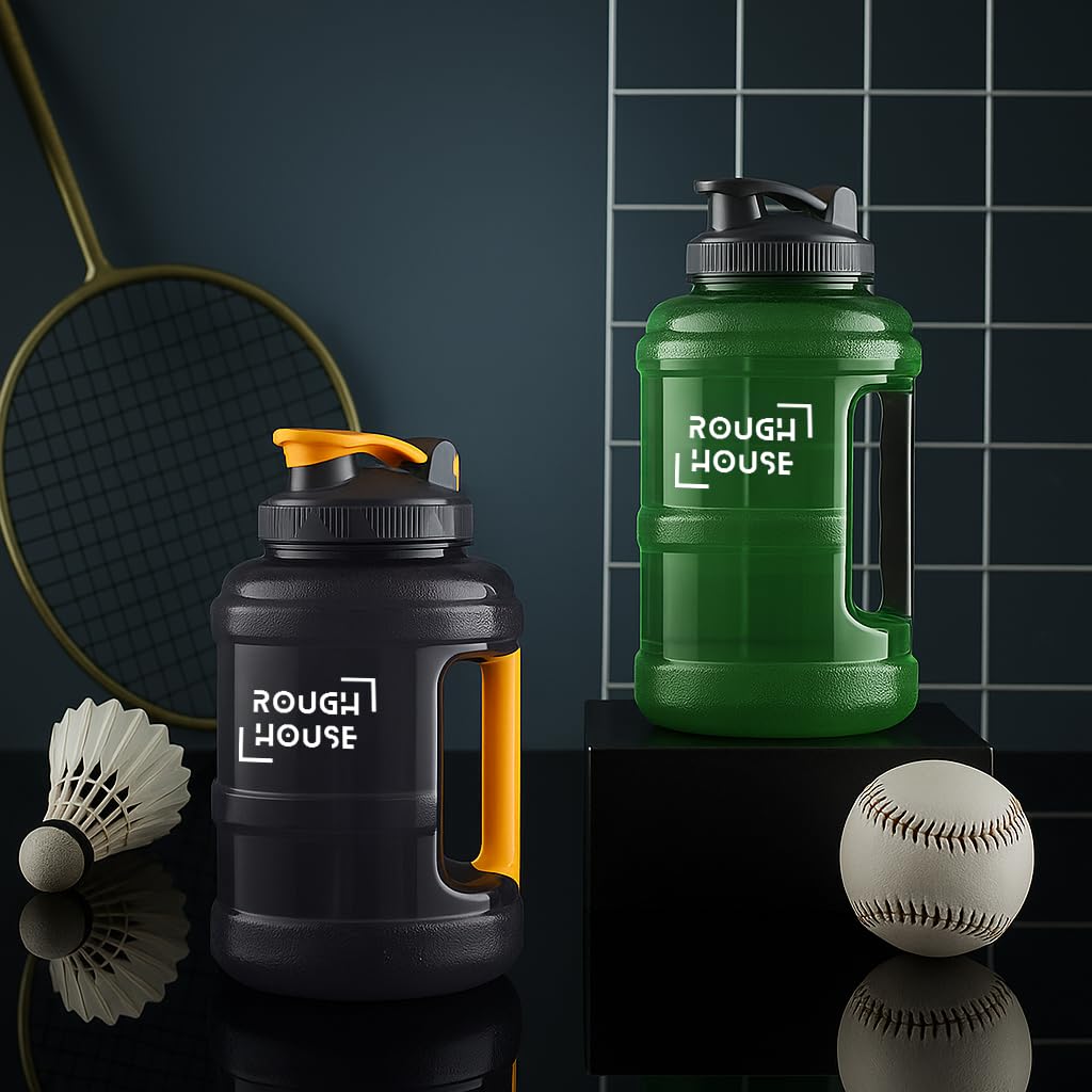 Roughhouse Plastic 2.5L Gallon Water Bottle Leak-Proof, BPA-Free Gym Jug with Carry Handle & Flip-Top | Stay Hydrated During Workouts, Sports & Travel | Built for Hard-Hitting Athletes, Black 3