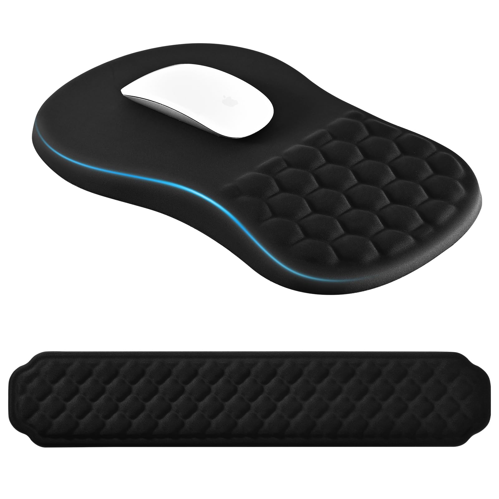 EooCoo Mouse Mat Wrist Support with Massage Design, Gaming Mouse Pad, Ergonomic Wrist Rest Pain Relief Mousepad with Smooth Lycra Surface & Non-Slip PU Base, Home Office PC Desk Accessories, Black — view 10