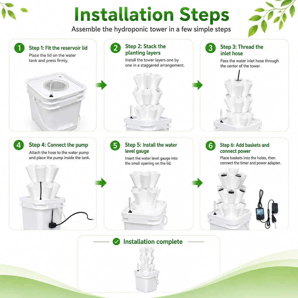 Hidroponia Kit Completo, Torre Hidroponia Vertical 5 a 30 Huecos