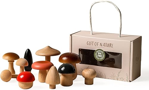 Promise Babe Juguetes de hongos de madera Montessori, bloques de madera apilables para niños pequeños, hongos en miniatura de varios tamaños,