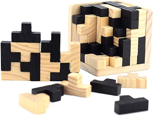 Vista 7 de Rompecabezas de madera en 3D, rompecabezas de madera, rompecabezas en forma de T, rompecabezas de lógica, juego educativo para niños y adultos (café)