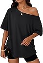 Trendy Queen Womens Off The Shoulder Tops Oversized T-Shirts Short Sleeve Tees Summer 2026 Casual Spring Clothes