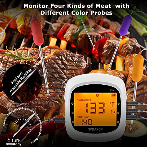 Wireless Meat Thermometer With 4 Probes Digital Grill Thermometer, Bluetooth Grill Bbq Meat Thermometer Kitchen Meat (White) #TOP1