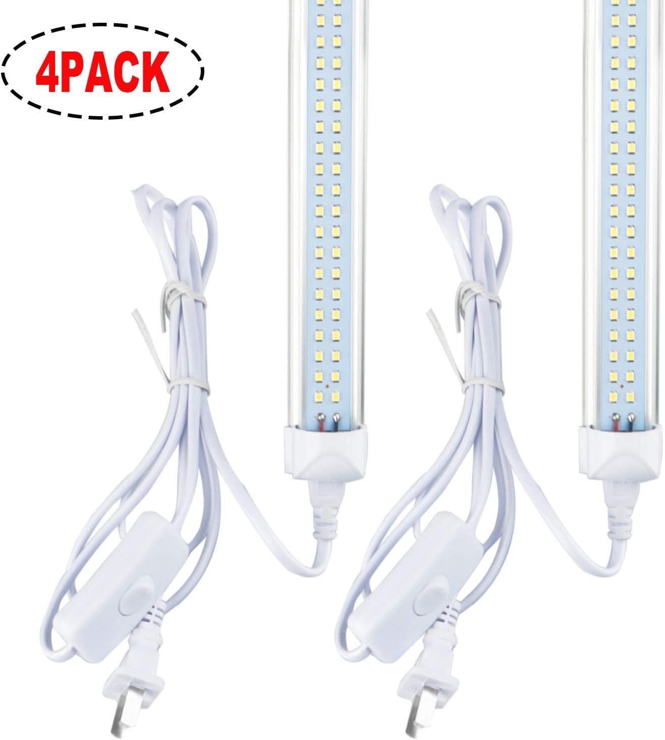 (Pack of 4) BESTKA LED T8 Double row Integrated Single Fixture, 2FT, 1850lm, 5700k Daylight, 18W, Utility Shop Light, Ceiling and Under Cabinet Light, Corded Electric with Built-in ON/Off Switch