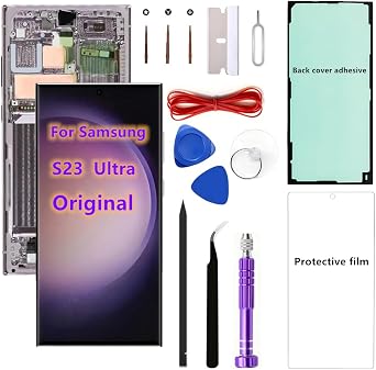OEM Screen Replacement kit for Samsung Galaxy S23 Ultra 6.8" Original AMOLED S23Ultra 5G SM-S918U SM-S918U1 Display Touch Screen Digitizer Assembly with Purple Frame