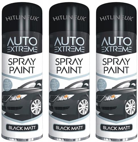 HitlineUK 3 x Matt Black Spray Paint Matt Spray Aerosol Black Matt Paint 250ml Black Metal Paint