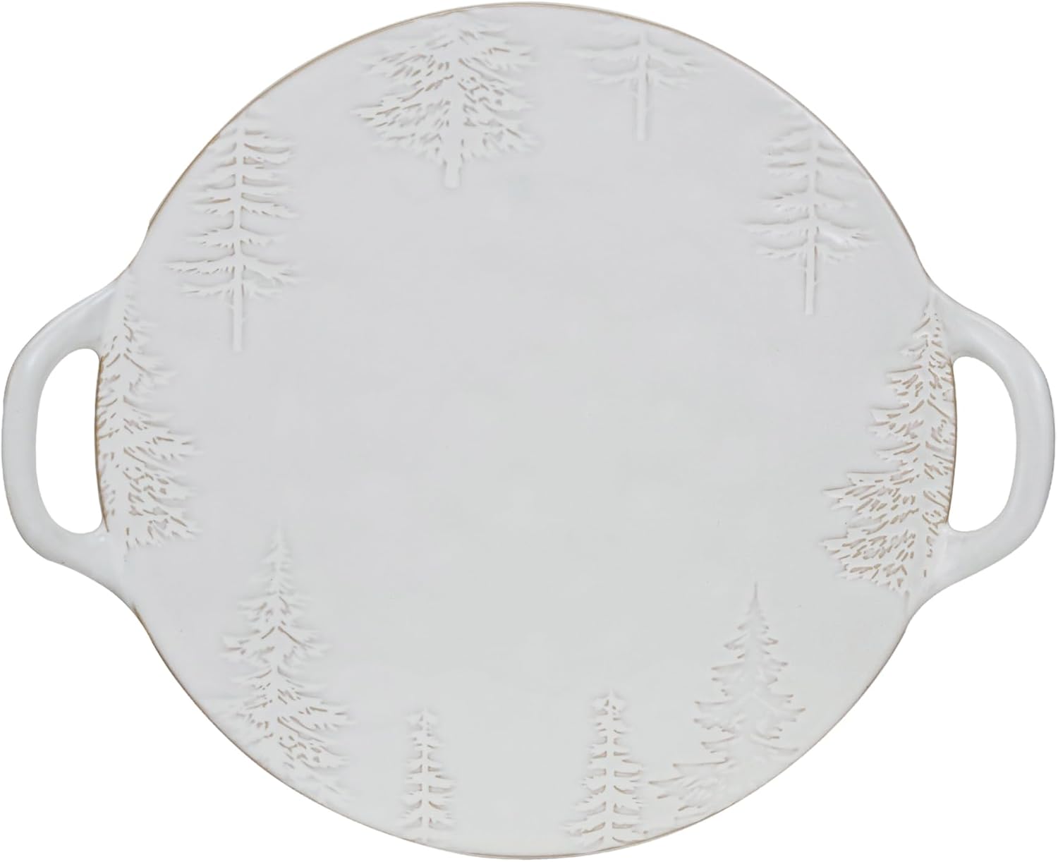 Creative Co-Op Debossed Stoneware Tray/Platter with Trees and Handles in Reactive Glaze, White