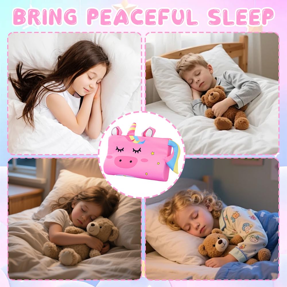 Oreiller Enfant, 45 x 27cm Oreiller Ergonomique Enfant, Coussin de Sommeil pour en-Fant, Confortable Sommeilenfant vec Taie pour La Crèche, T'apporte de Beaux Rêves (Licorne)