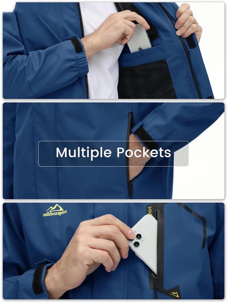 Men's Outdoor Breathable Waterproof Jackets Spring Lining Lightweight Hiking Camping Fishing Coats