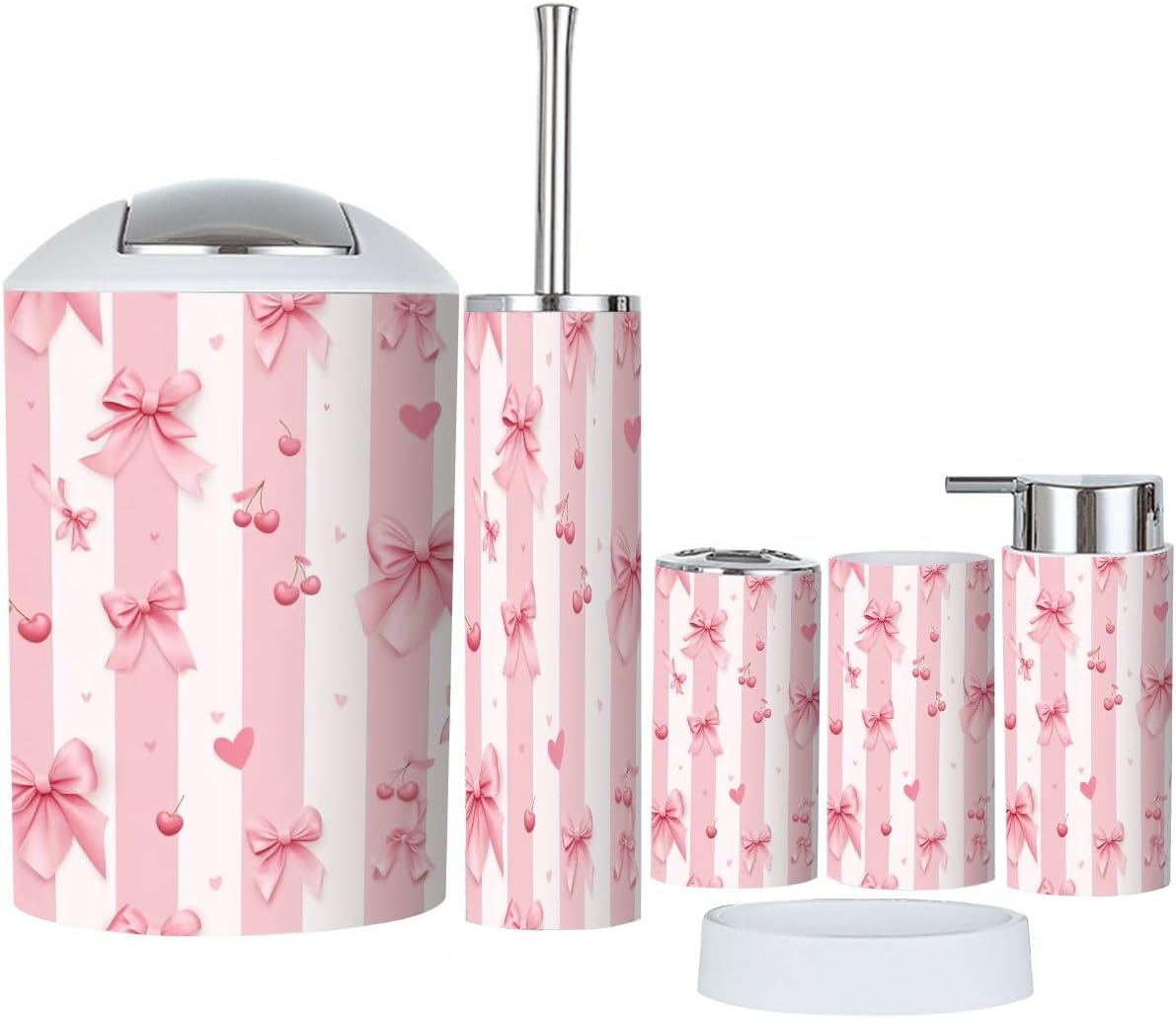 Bathroom Accessories Set 6 Pcs Highland Cow Bathroom Decor Rustic Western Wood Sign Long Horns Shaggy Toothbrush Holder Cup Soap Dispenser Soap Dish Toilet Brush Holder Trash Can for Countertop Decor