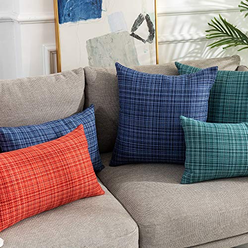 Kevin Textile Pack Of 2 Decorative Outdoor Waterproof Throw Pillow Covers Stripe Square Pillowcases Modern Cushion Cases For Patio Couch Bench 18 X 18 Inch Navy Blue #TOP5