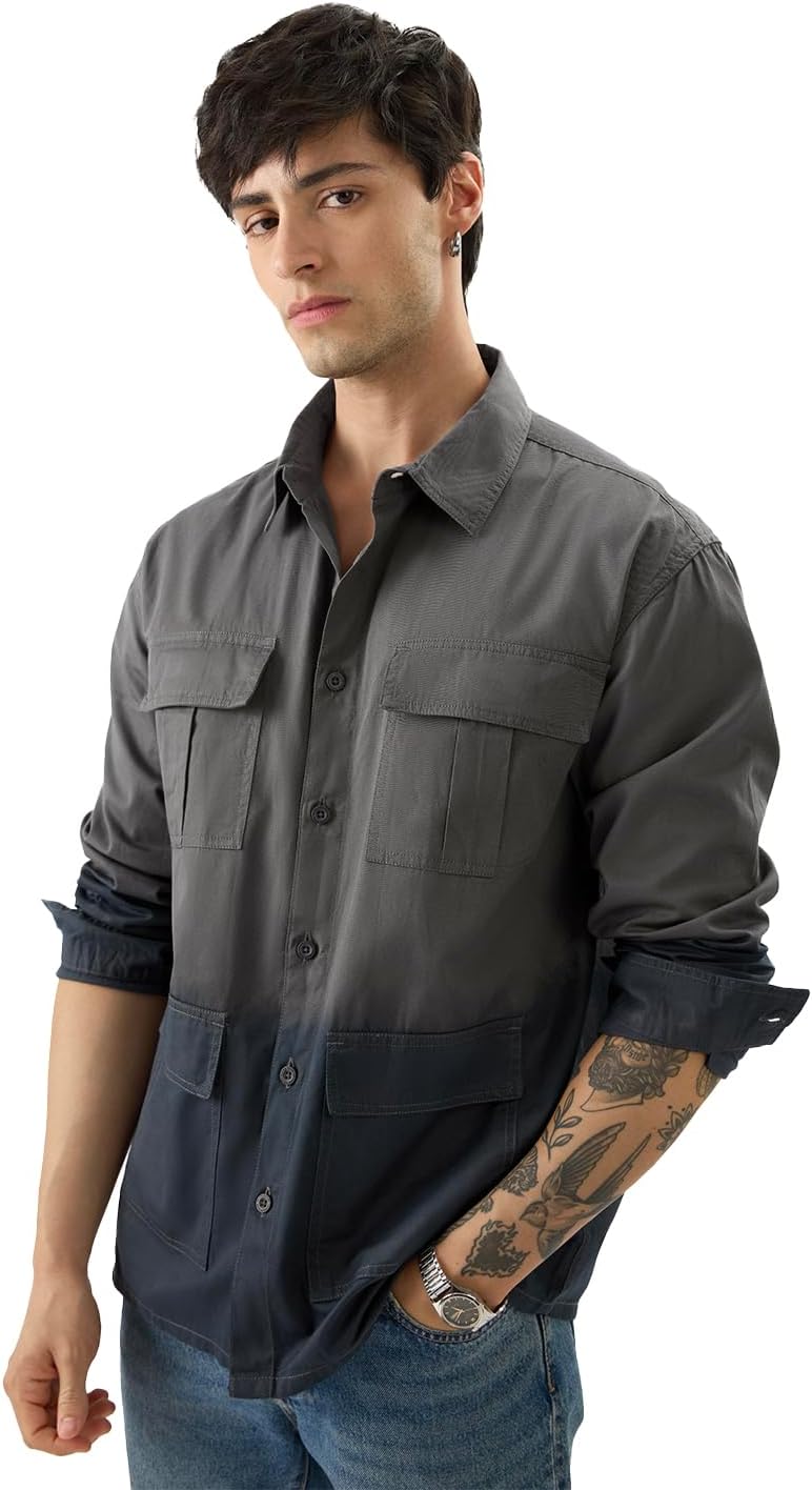 The Souled StoreBlue Bonnet Men and Boys Long Sleeves Collared Neck Buttoned Front Regular Fit Cotton Utility Shirts