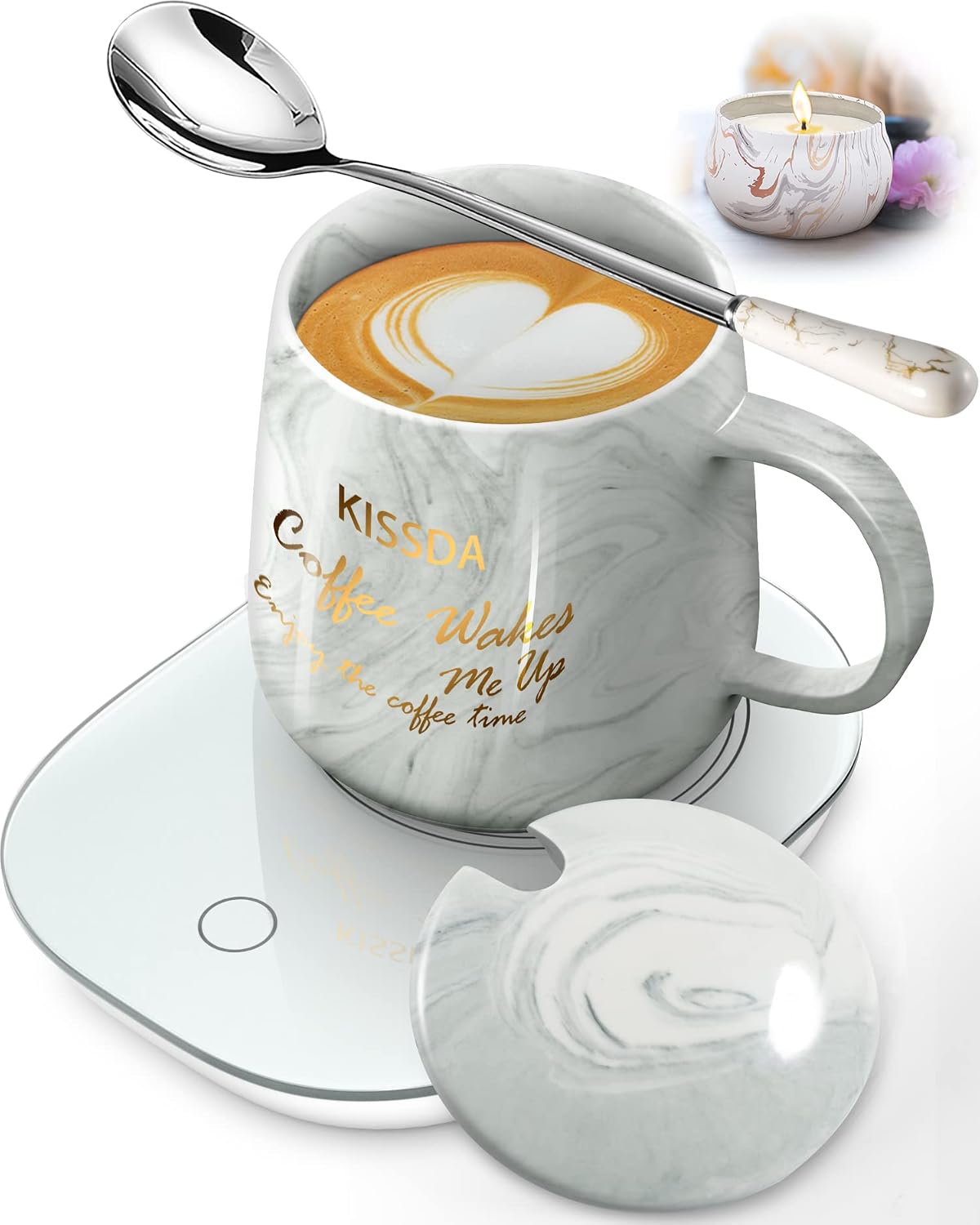 Coffee Mug Warmer, Candle Warmer Plate with Auto Shut Off, Coffee Warmer with Mug Set for Women, Smart Temperature Control with 55℃/131℉, Electric Heated Coffee Cup Warmer for Desk