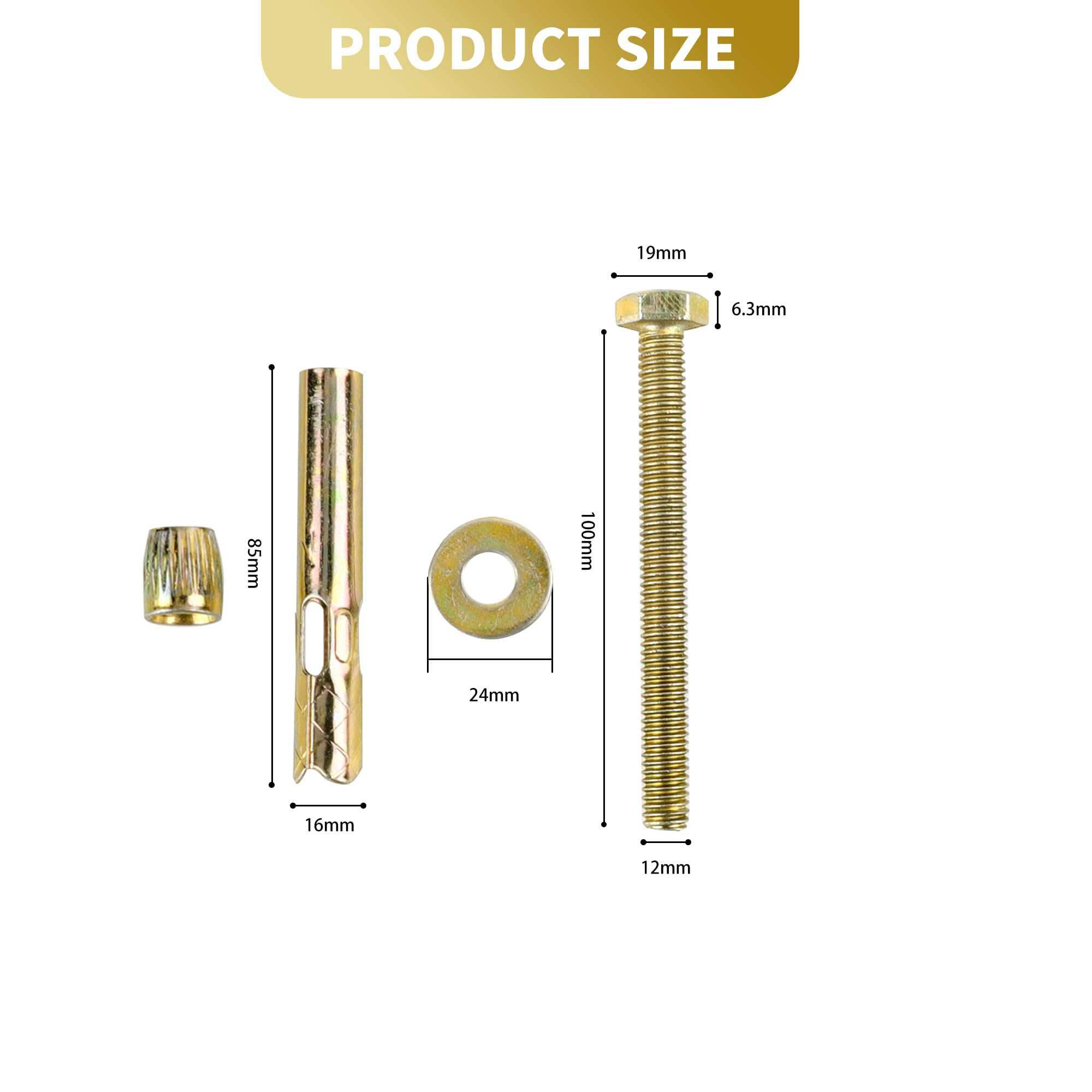 YKUKIZEE 20Pcs Anchor Sleeve Bolts M12x100 mm, Heavy Duty Expansion Screw Bolts - Image 2