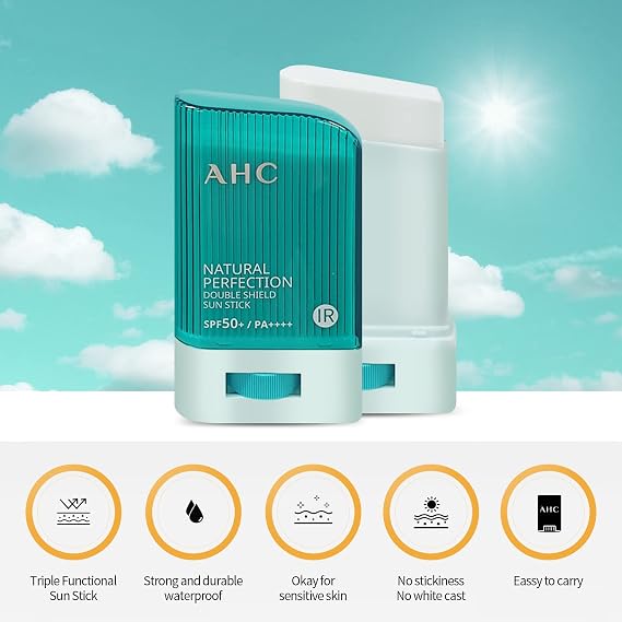 Set of 5 AHC Natural Perfection Double Shield Sun Stick 0.8 oz 22 g, Natural Perfection Double Shield Sun Stick SPF50+ PA+++