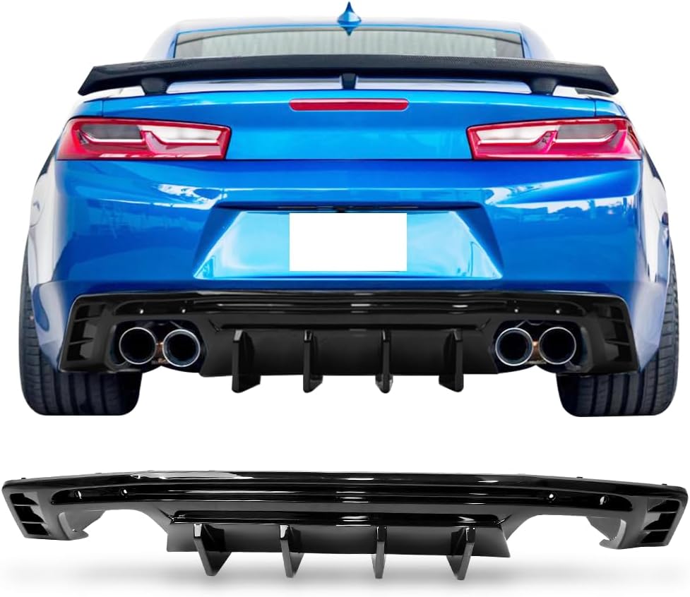 IKON MOTORSPORTS Rear Diffuser Bumper Lip Compatible with 2016-2024 Chevrolet Camaro (Except ZL1 Model), Glossy Black PP Ikon Style 1PC Valance Lower Body Protection Part