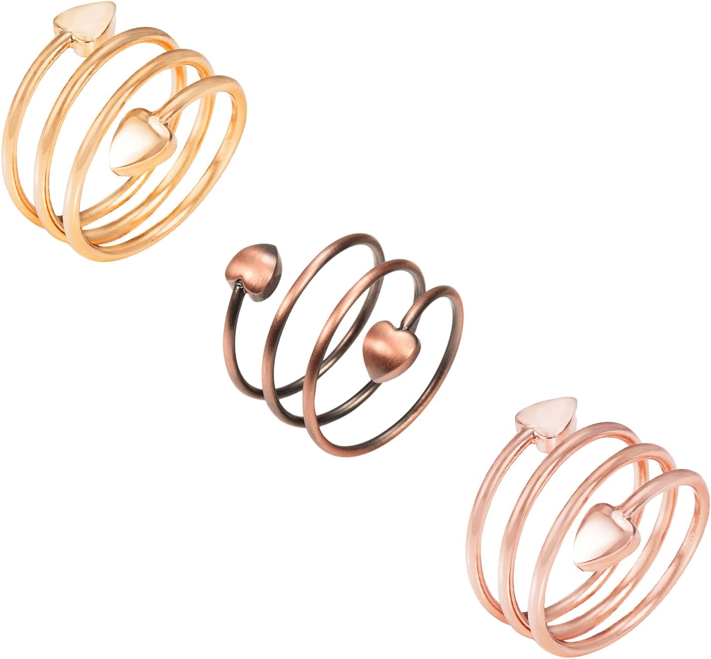 Copper Rings for Women, 99% Pure Copper Set 3Pcs Heart-Shaped Vintage Copper Magnetic, Fashion Jewelry Presents(G&R&C 3PCS)