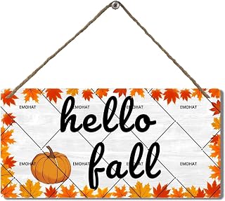 EMOHAT Hello Fall Wood Sign Painting Wall Hanging Plaque for Home Window Living Room Farm Garden Front Door Decor Accessories 6x12 Inch