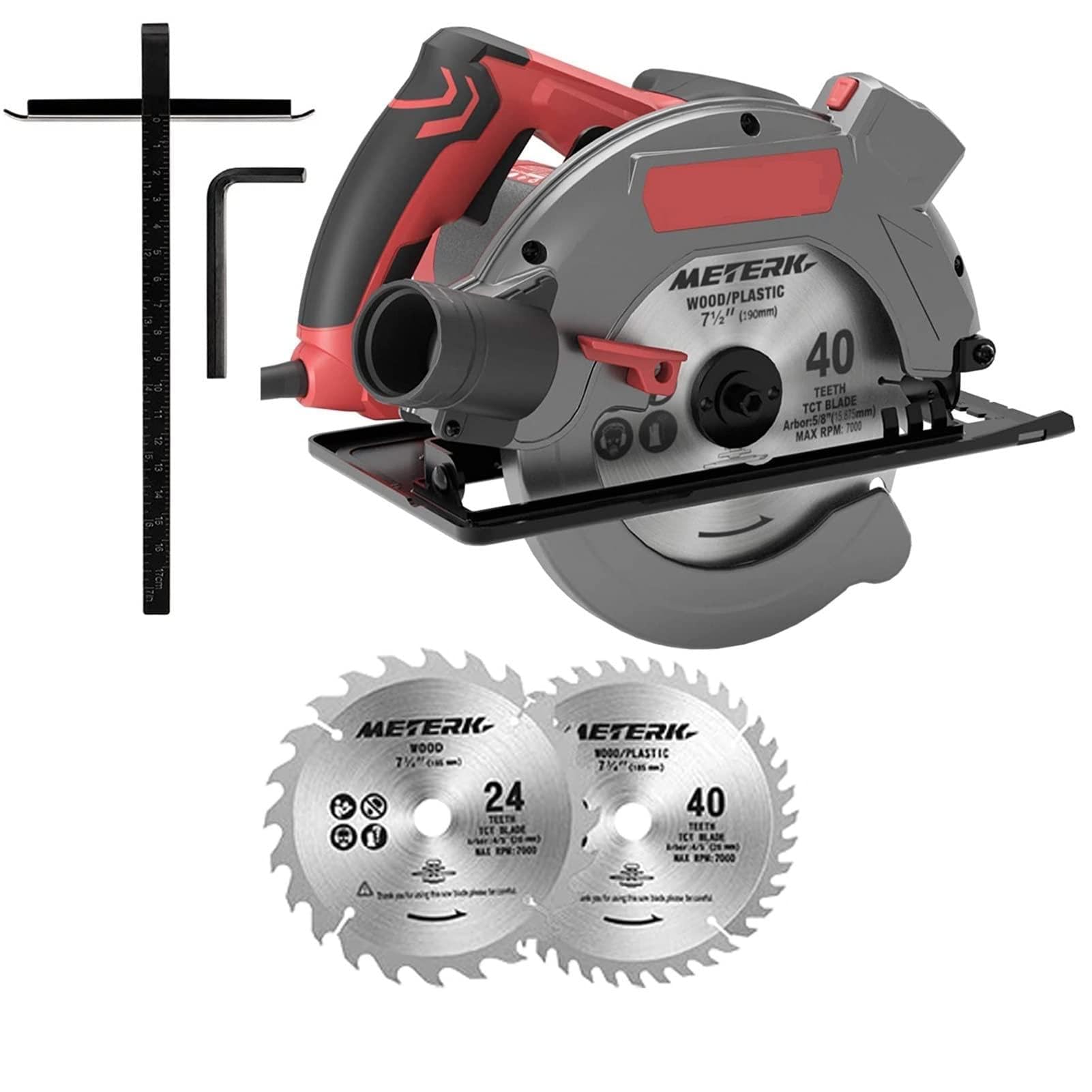 Sierra Circular eléctrica de 1500W, 5000RPM, 190mm, cuerpo de aluminio, cortador portátil, herramientas de corte de carpintería, sierra de mesa for carpintería(Type A With 2 Blades)