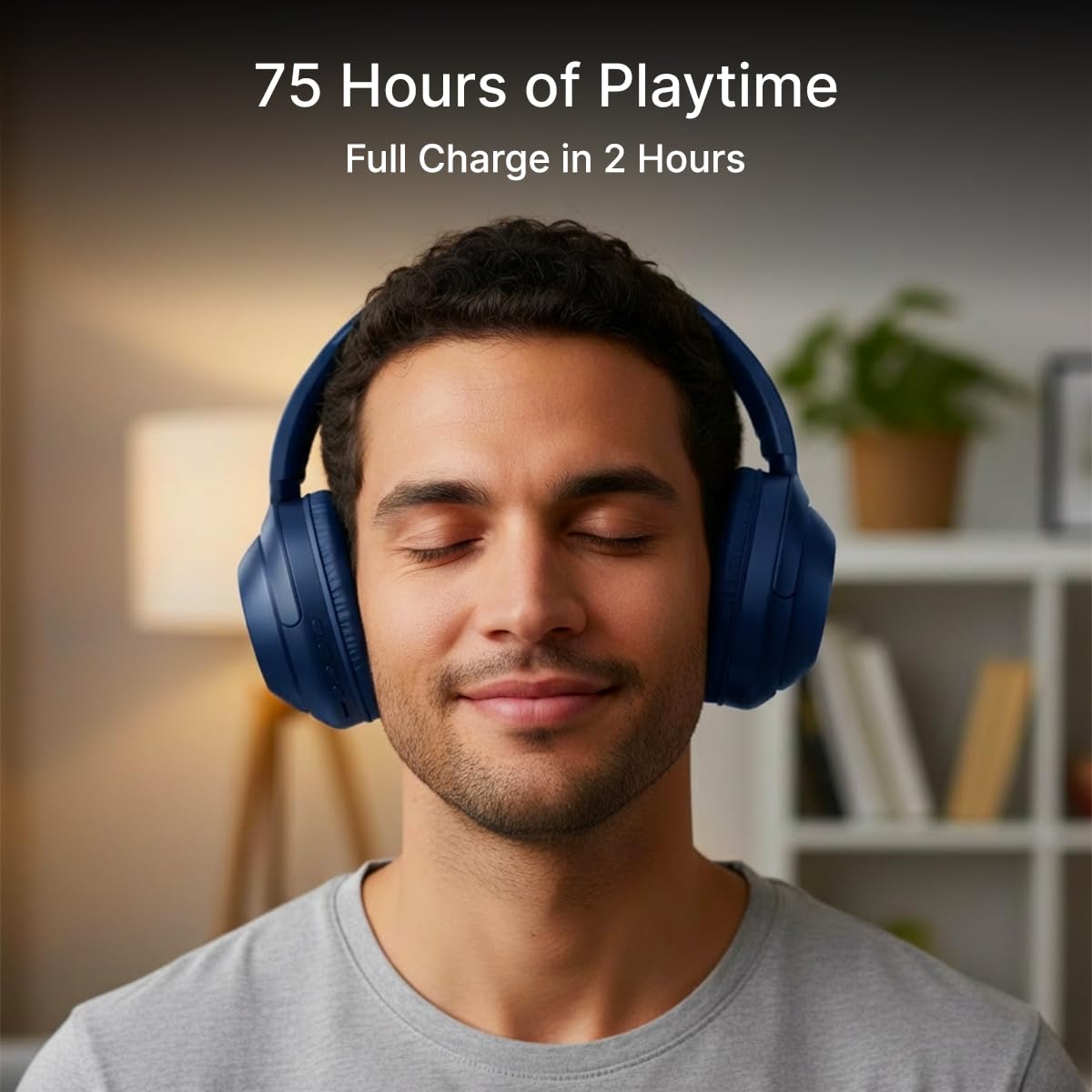 pTron Studio Classic with 75Hrs Playtime, Dual Device Pairing, Wireless Over Ear Headphones with HD Mic, Deep Bass, TruTalk AI-ENC Calls, Low-Latency Game & Music, BT5.4 & Type-C Charging (Navy) — Amazon image 4