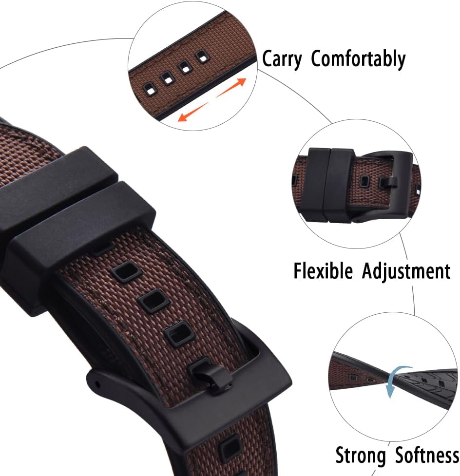 Premium Upgrades Soft Hybrid (Fkm/Fpm Rubber and Sailcloth) Watch Bands for Men,20mm 22mm Waterproof Quick Release Replacement Watch Straps,Silver/Black/Gold/Rose Gold Brushed Buckle