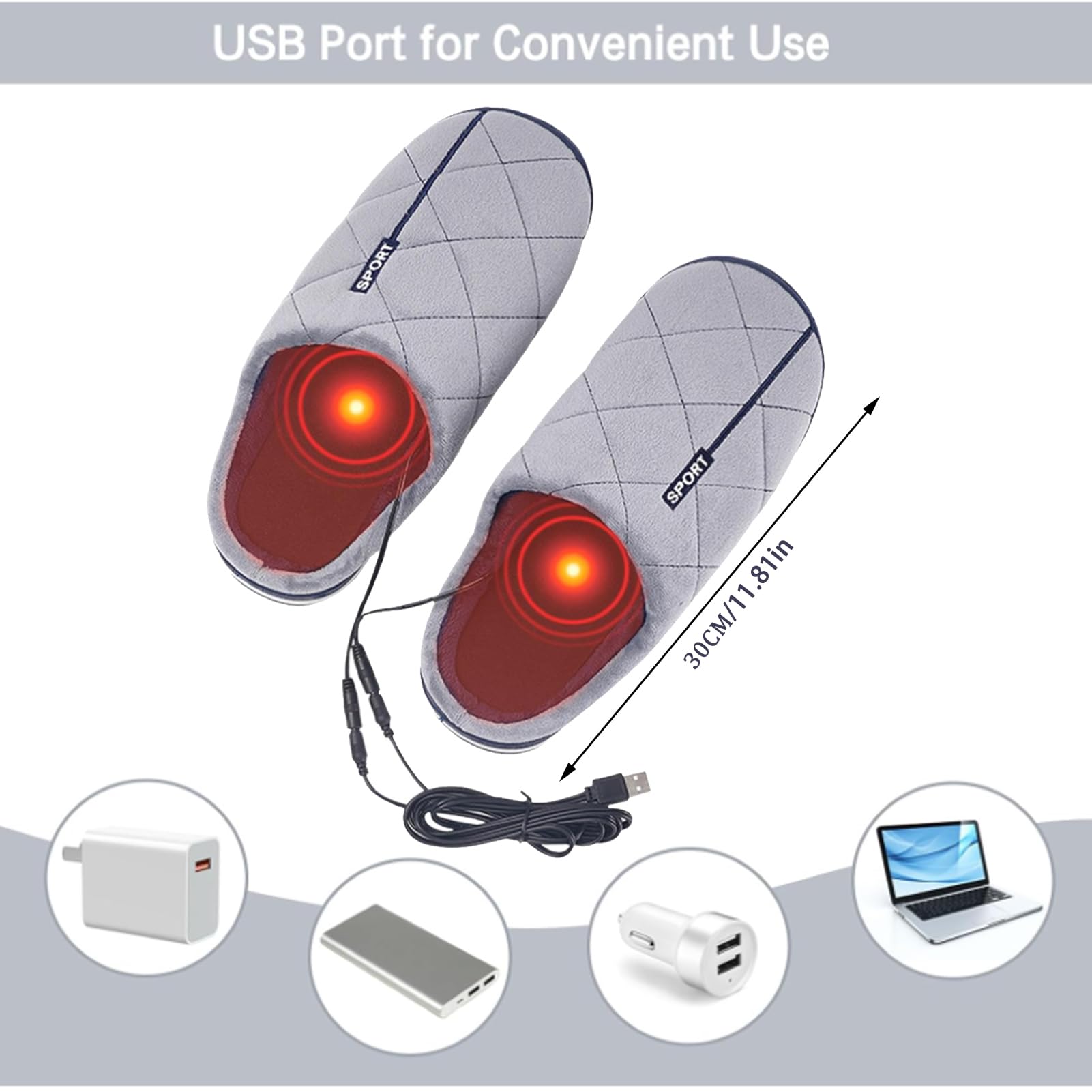 Pantofole Riscaldate USB Lavabile, Scaldapiedi Elettrico Pantofole Ciabatte Riscaldanti Elettriche Scalda Piedi Scarpe Invernali Calde Pantofole in Peluche per Donna Uomo