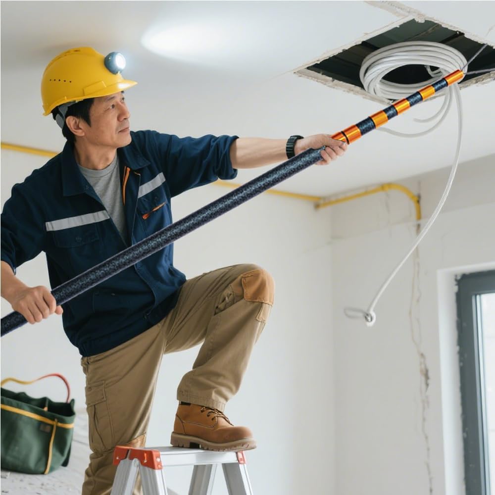 4 Ft. To 19 Ft Cable Wire Pull Push Telescopic Pole,Cable Pulling and Reaching Fish Pole,High Density Carbon Fiber Telescoping Extension Pole for for Pushing/Pulling Cables (19.6ft.)