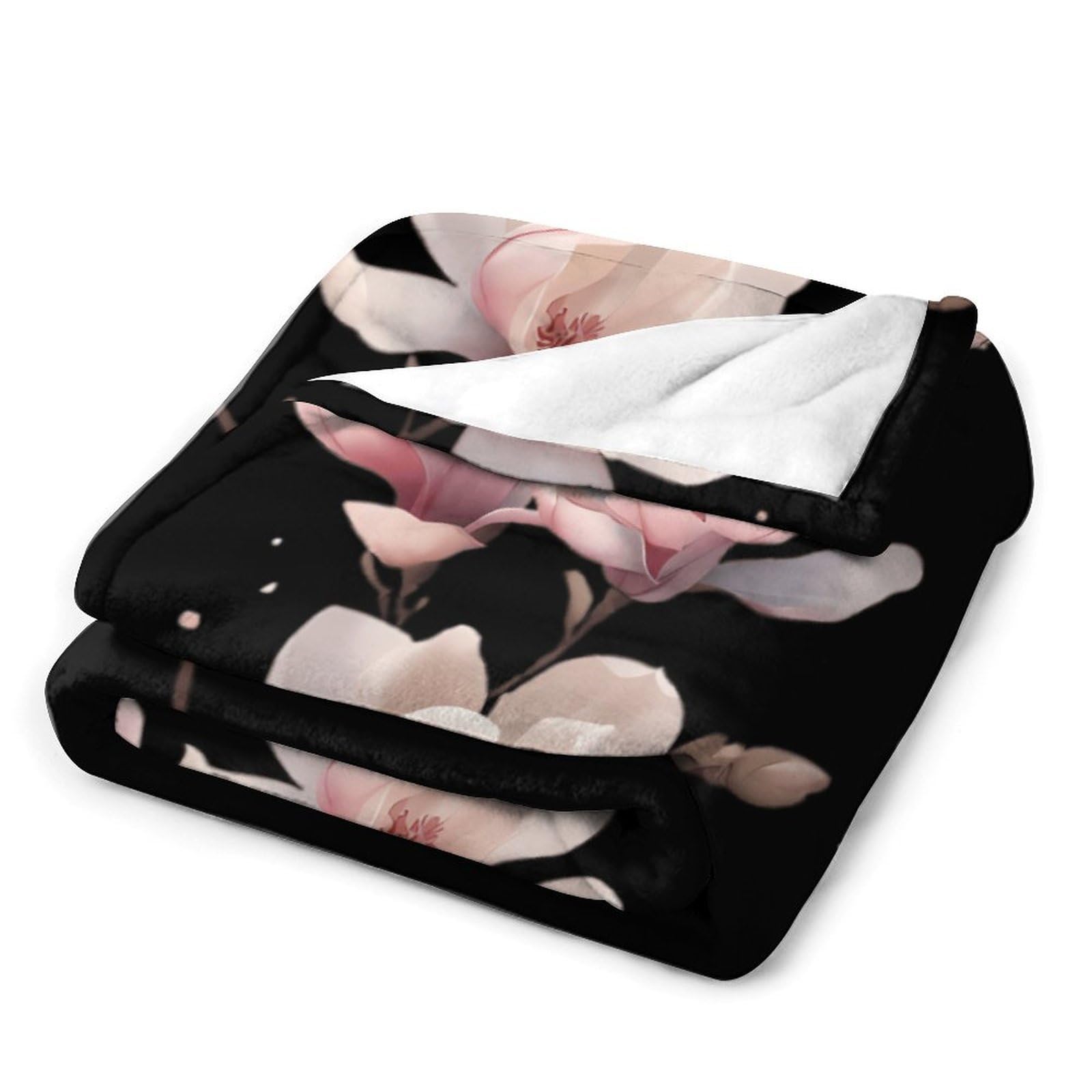 Überwurfdecke aus Fleece, Motiv: Magnolienblume mit Schmetterling, weich, leicht